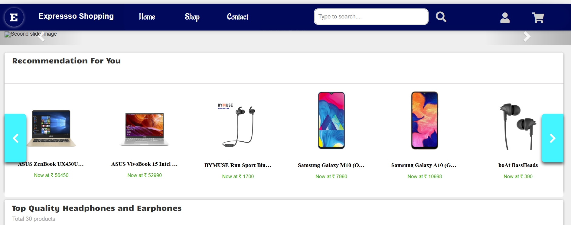 Screenshot of E-Commerce Website